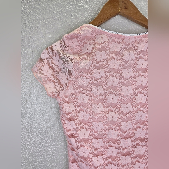 Sweet Society Pastel Pink Lace Coquette  Babydoll Short Top Juniors Size Small - Picture 9 of 15